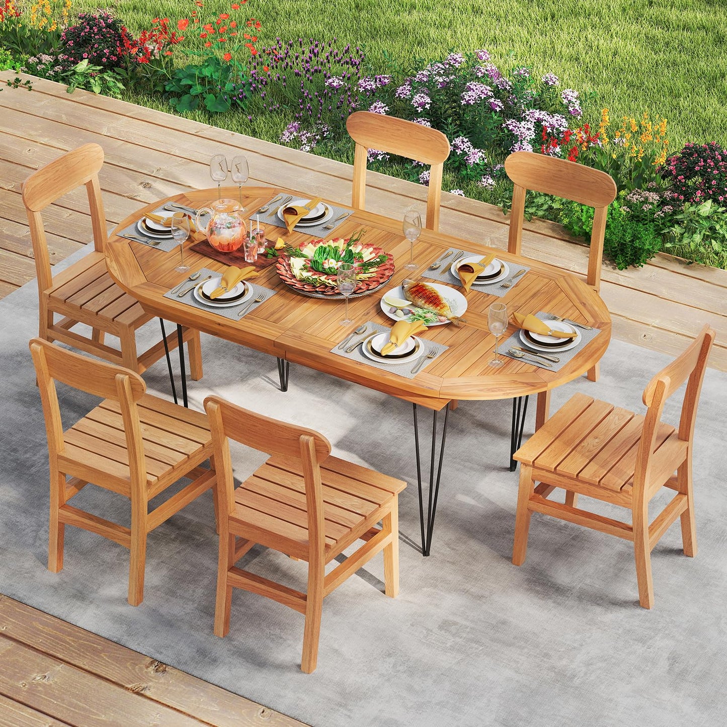 Tangkula 71" Patio Dining Table 6 Person Large Oval Table