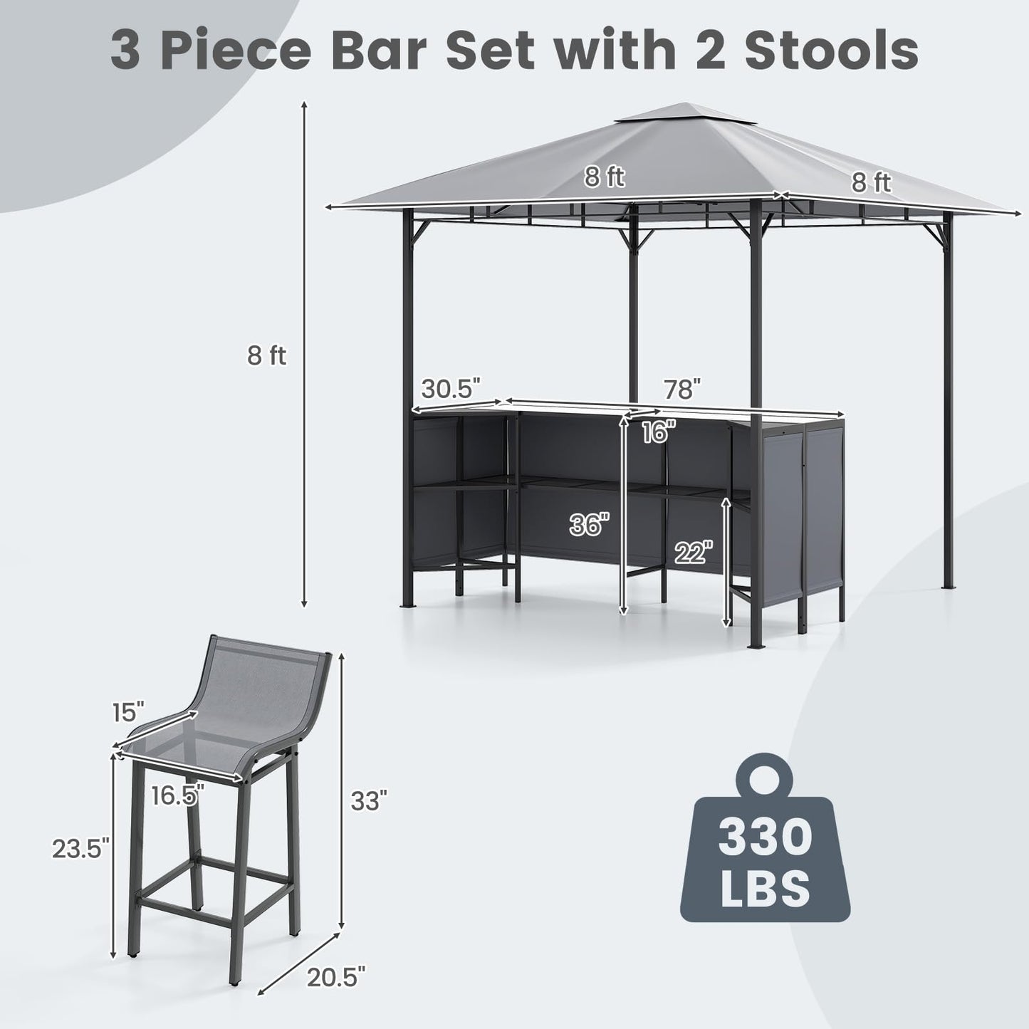 Tangkula 3 Piece Patio Bar Set for BBQ Party Poolside Garden