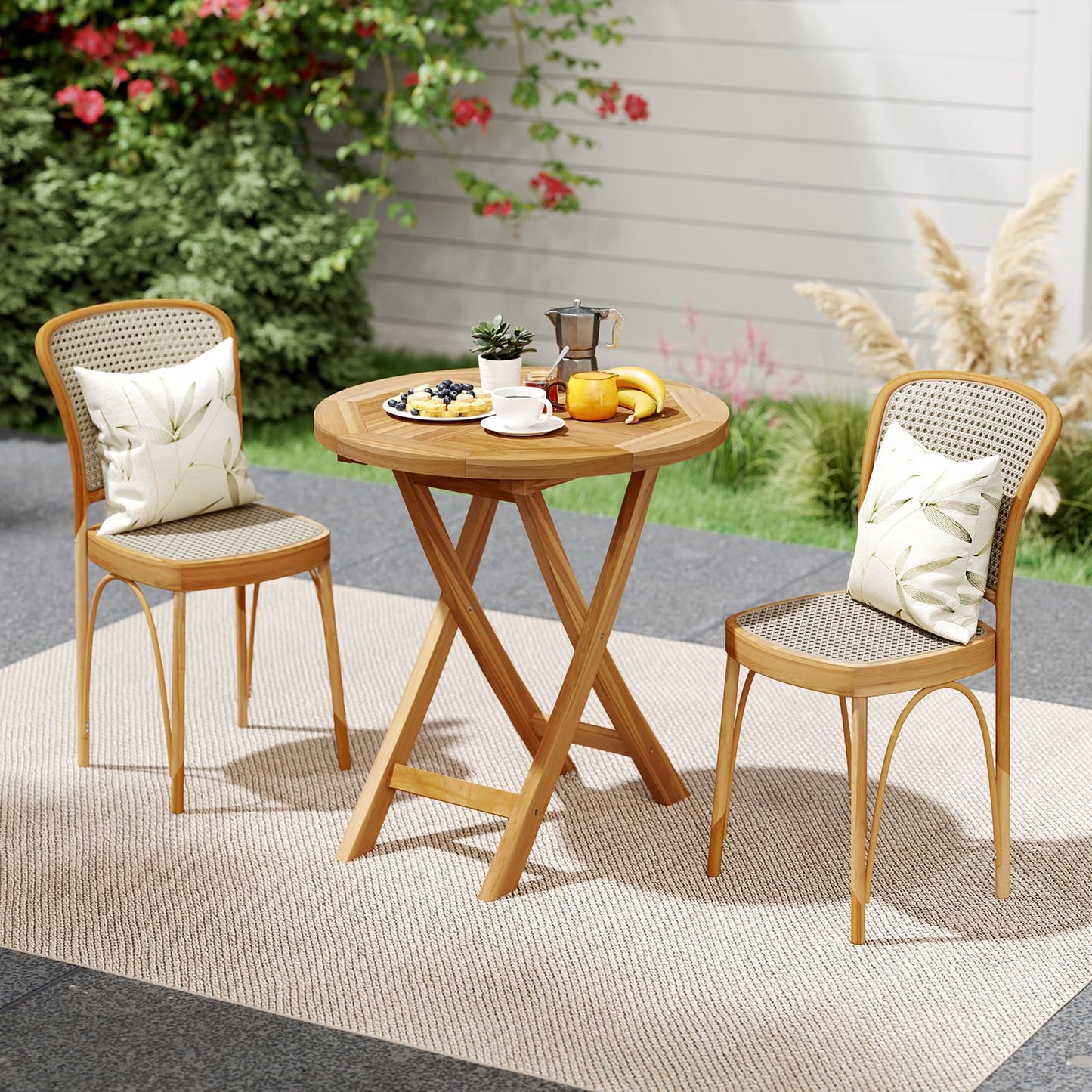 Tangkula 27.5 Inch Patio Bistro Table with Slatted Tabletop