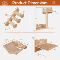 Tangkula Cat Wall Shelves, Wall Mounted 4pcs Kitten Furniture Set with Hammock