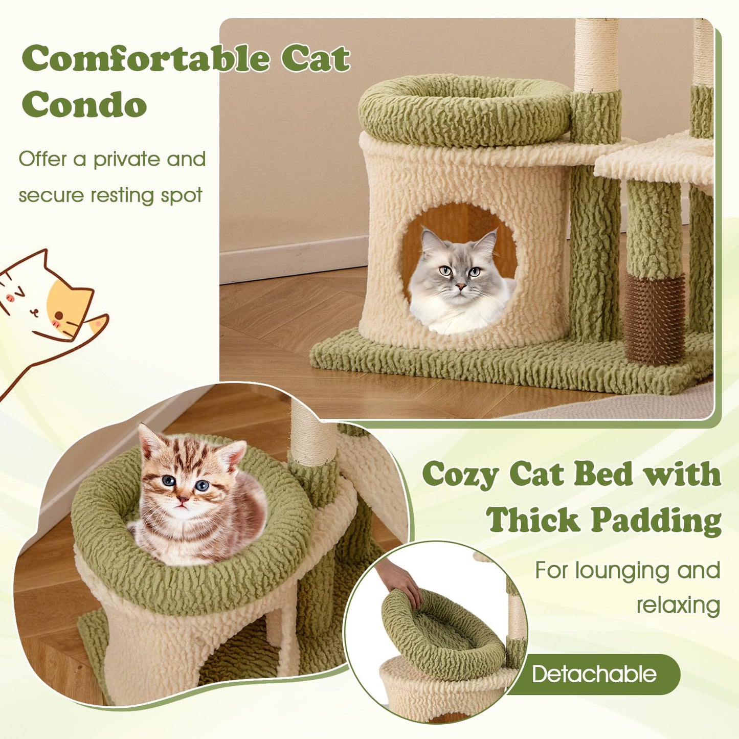 Tangkula Cute Cat Tree with Sisal Scratching Posts for Indoor Cats