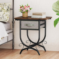 Tangkula Nightstand with Fabric Drawer for Bedroom Living Room Small Space