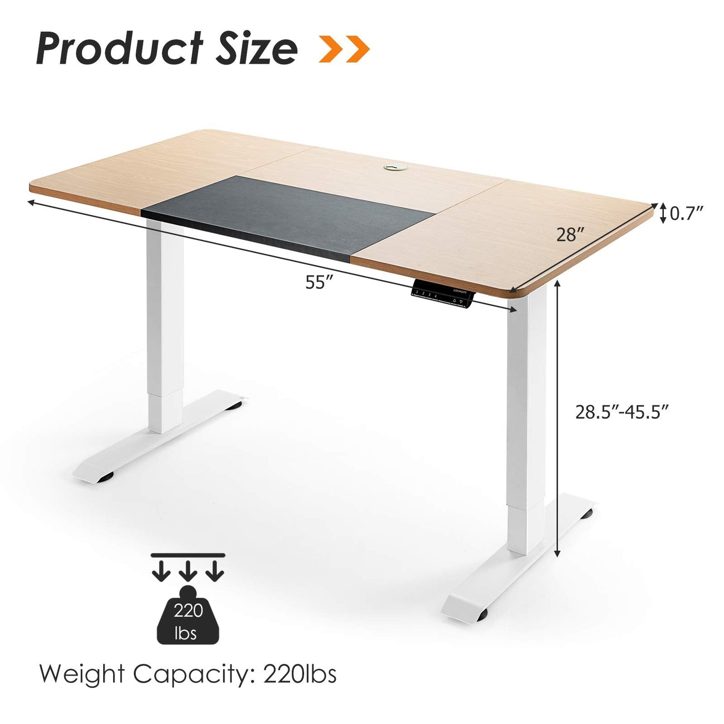 Bureau réglable en hauteur électrique Tangkula 55 x 28 pouces