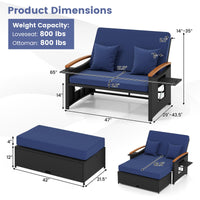 Tangkula Patio Rattan Daybed with 4-Level Adjustable Backrest | Double Sunbed for Yard & Poolside