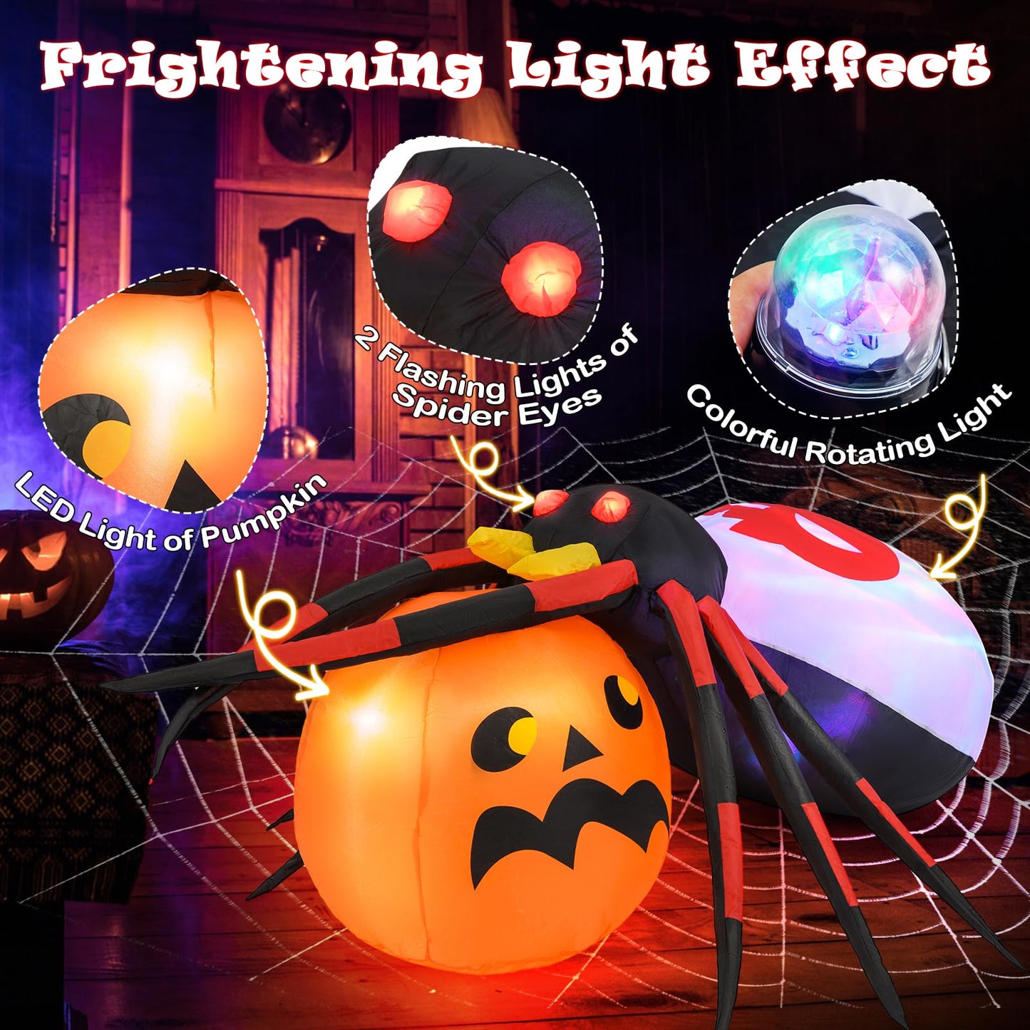 Tangkula 5 FT Halloween Inflatable Spider with Pumpkin, LED Lighted Halloween Decoration with Colorful Rotating Light