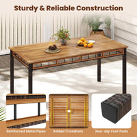 Tangkula Outdoor Acacia Wood Rectangular Table with 1.97” Umbrella Hole and Cushioned Chairs