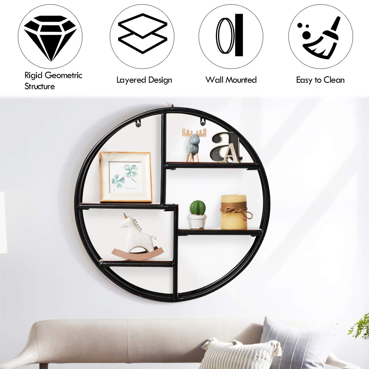 Tangkula Round Wall Shelf, Wall-Mounted Circular Shelf