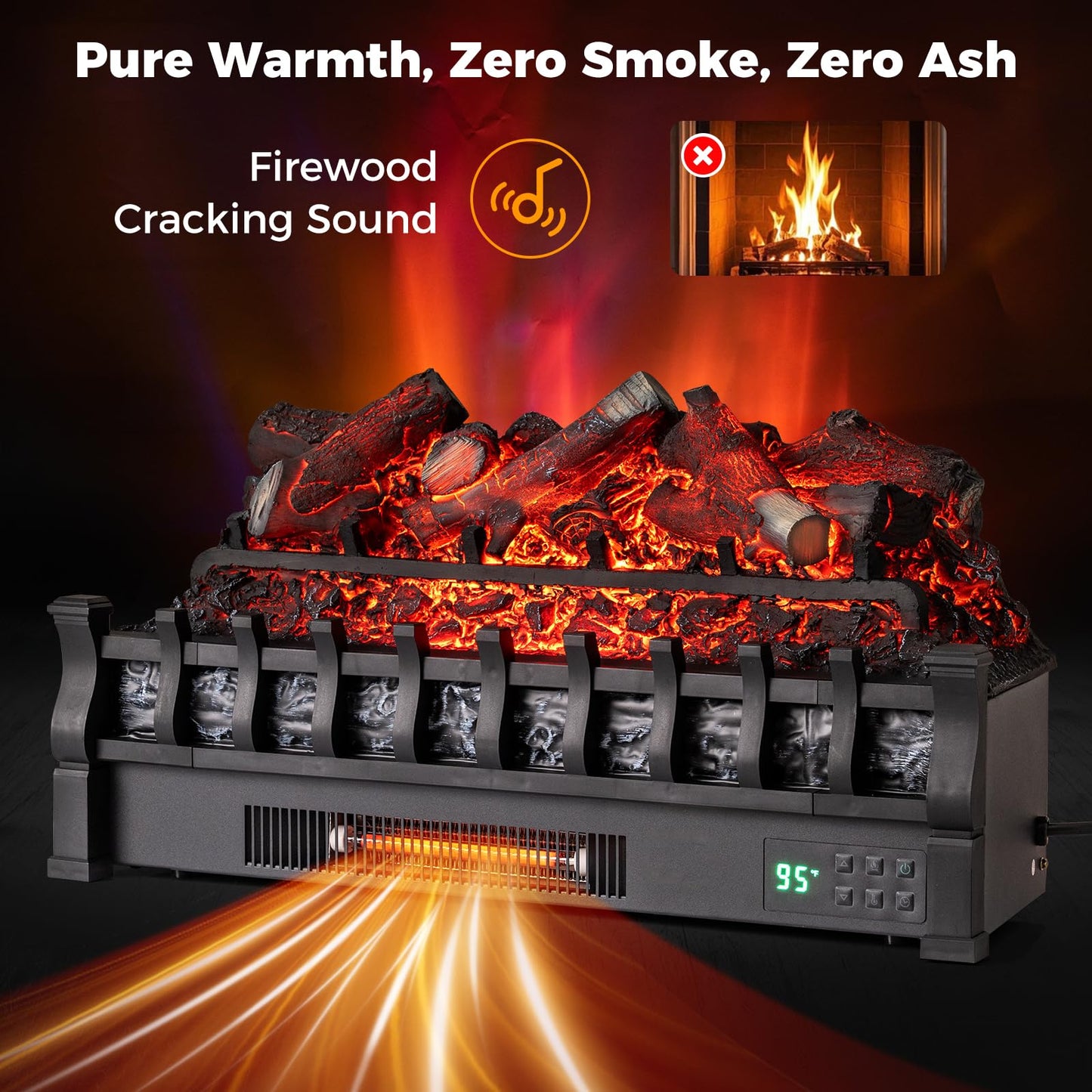 Tangkula 26 Inch Electric Fireplace Insert Log with Adjustable Flame & Brightness