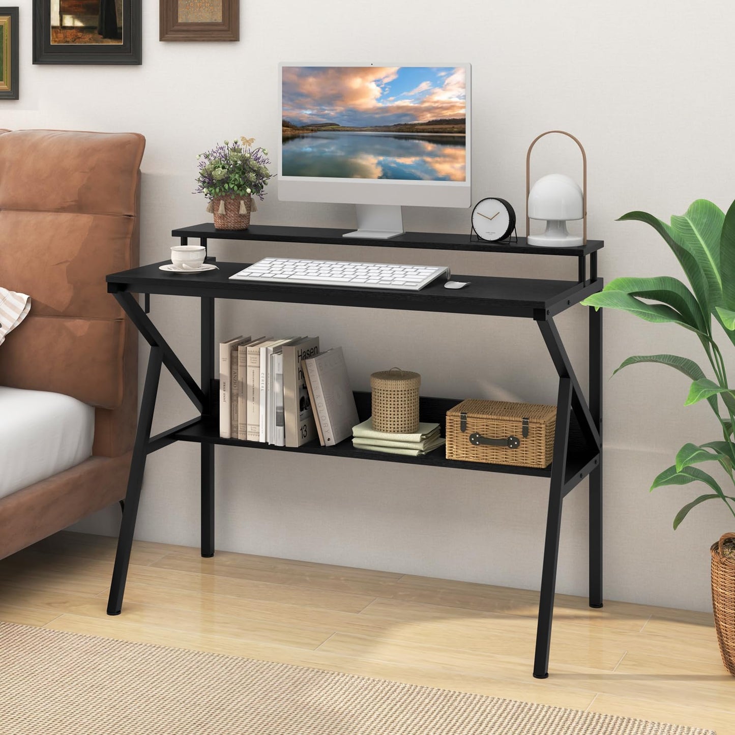 Tangkula 2 Tier Computer Desk w/Monitor Stand