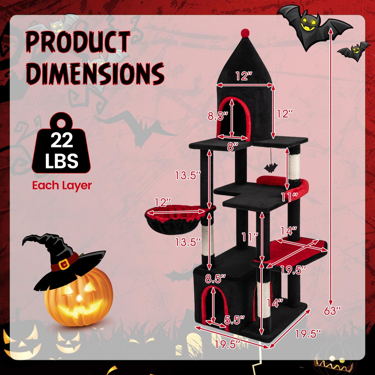 Tangkula 63 Inch Gothic Cat Tree for Indoor Large Cats 20+ LBS