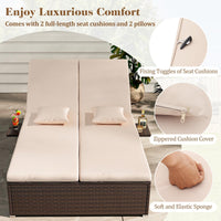 Tangkula Patio Double Chaise Lounge, Patiojoy 6 Position Adjustable Wicker Recliner Bed
