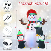 Tangkula 6 FT Christmas Inflatable Snowman with 3 Penguins