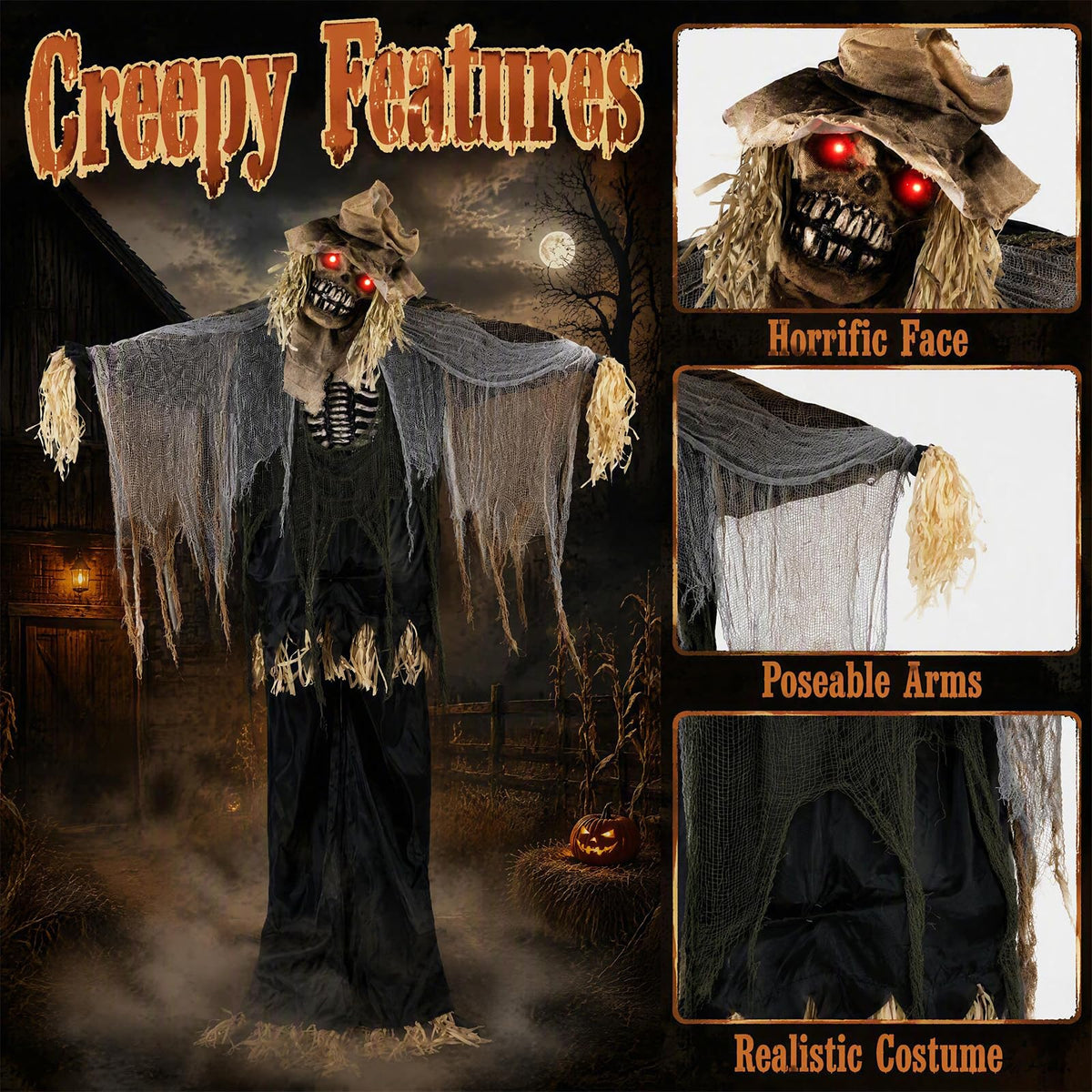 Tangkula 7.3 FT Animated Halloween Standing Skeleton Scarecrow Decoration