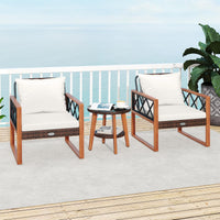 Ensemble de meubles de patio en osier Tangkula 3 pièces avec cadre en bois d'acacia