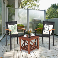 Tangkula 2 Pieces Stackable Patio Rattan Chair, Outdoor PE Wicker Dining Armchair W/Galvanized Steel Frame, Acacia-Topped Armrests