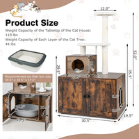 Tangkula Litter Box Enclosure with Cat Tree Tower, 2-in-1 Hidden Cat Washroom with Cat Condo