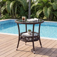 Tangkula Outdoor Rattan Side Table with Tempered Glass Top