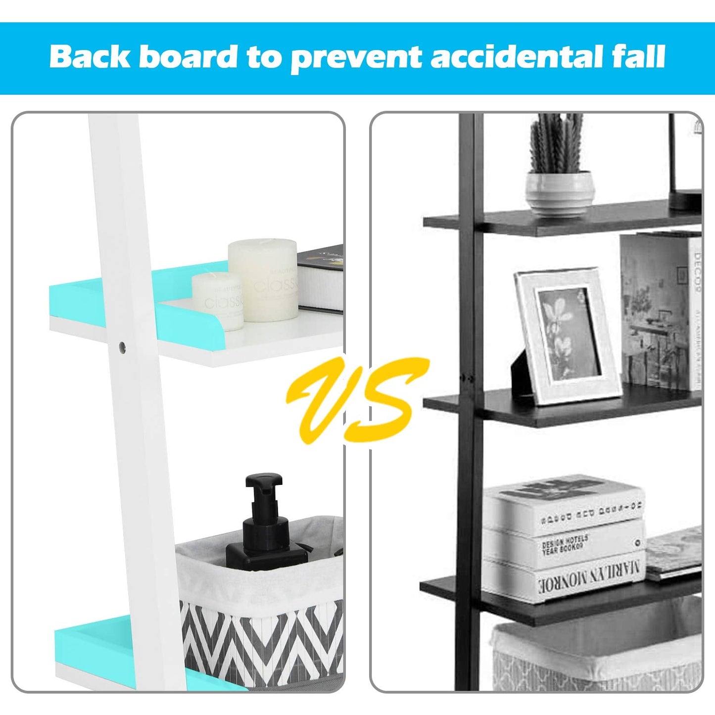 5-Tier Ladder Shelf, Wall-Leaning Bookshelf w/ Open Shelves, Plant Flower Stand