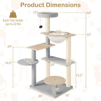 Tangkula Modern Cat Tree, 44 Inch Multi-Level Cat Tower with Removable Padded Top Perch
