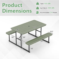 Tangkula HDPE Outdoor Rectangular Table Bench Set with 2 Built-in Benches