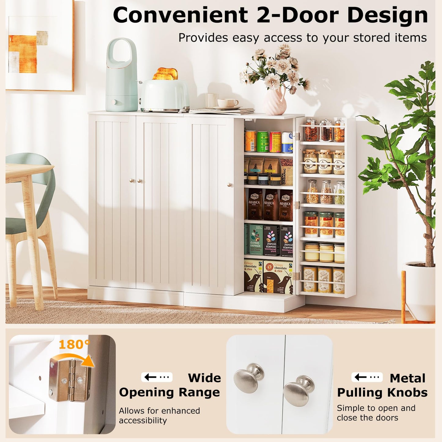 Tangkula Kitchen Pantry Cabinet, 17-Tier Buffet Sideboard with 2 Doors and 6 Adjustable Shelves