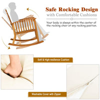 Tangkula 3 Pieces Acacia Wood Rocking Bistro Set Coffee Table and Cushions