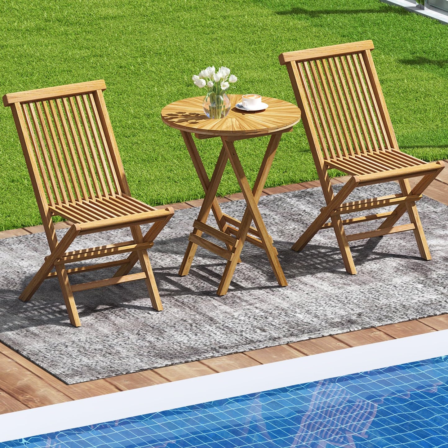 Tangkula Table d'appoint pliante de patio avec plateau à lattes et cadre en X