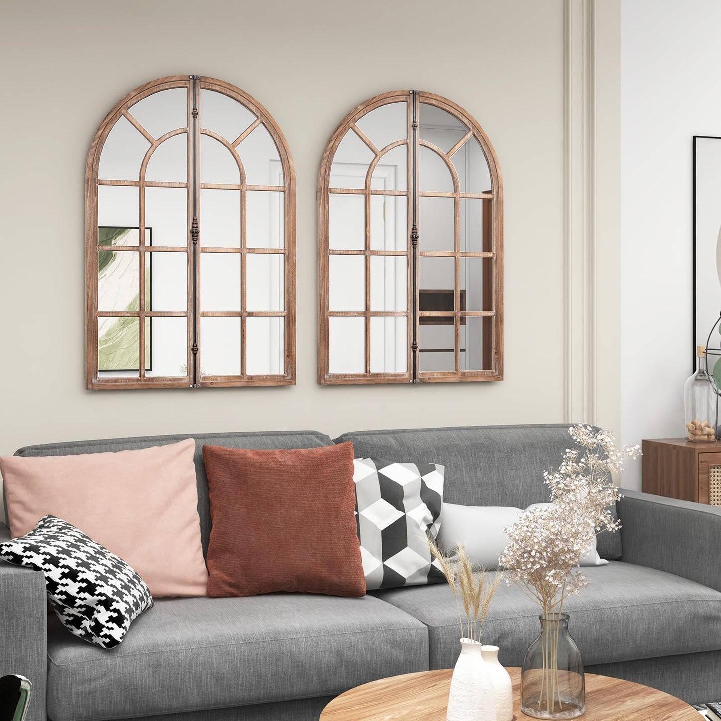 Tangkula 24" x 34" Arched Window Mirror, Farmhouse Decorative Arch Mirror