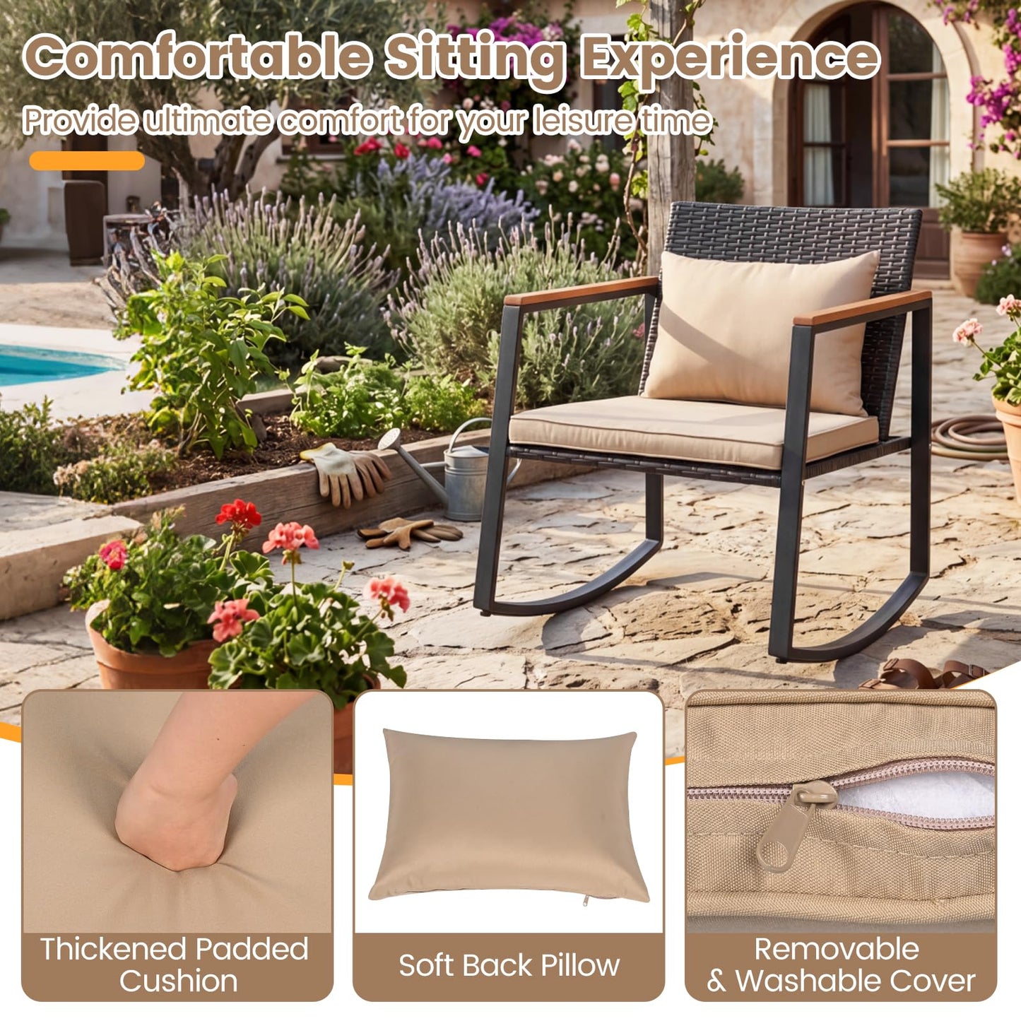 Tangkula 3 Pieces Outdoor Rocking Chairs Set