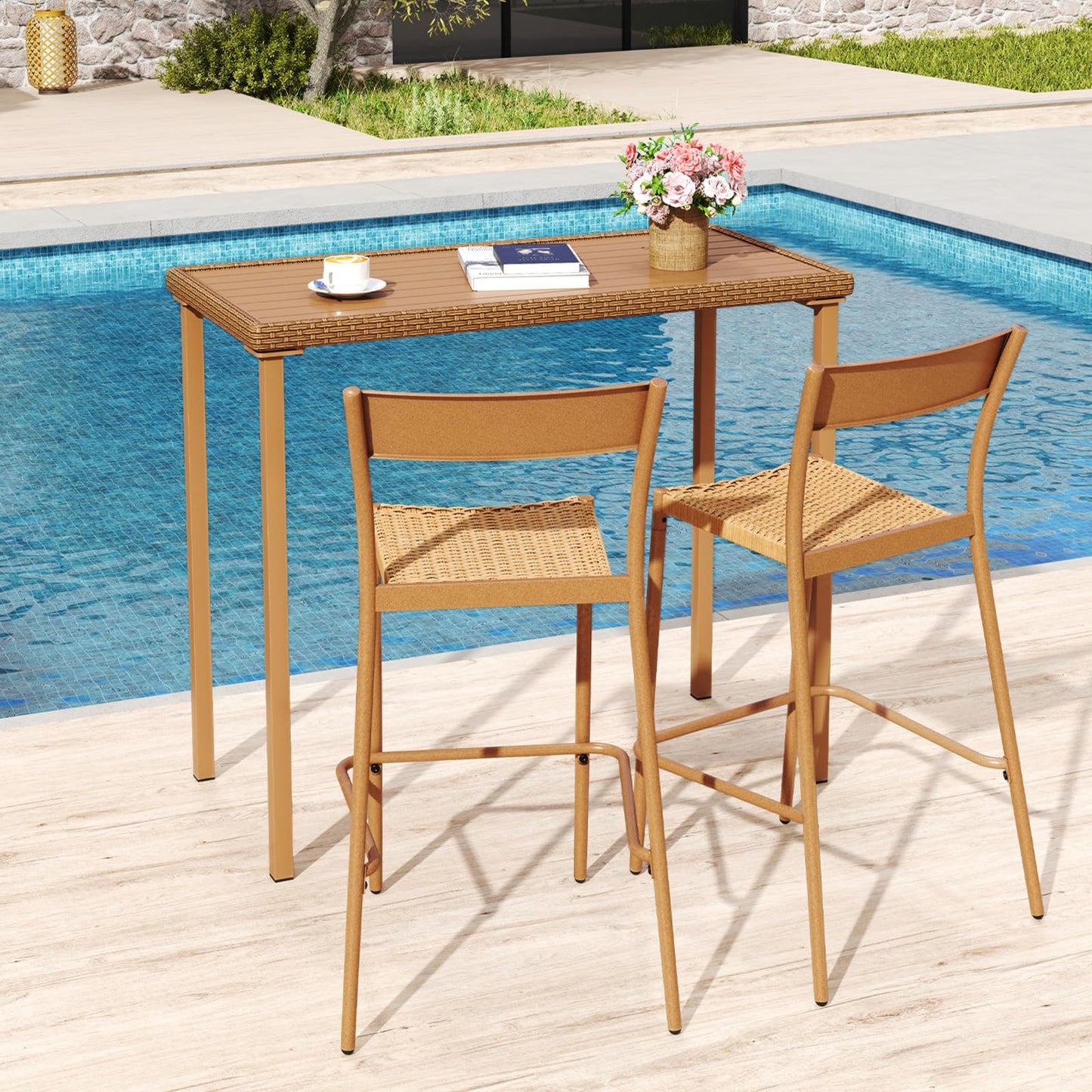 Tangkula Heavy Duty Rectangle Metal Frame 48 Inches Outdoor Counter Height Table