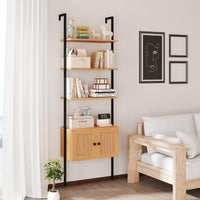 Tangkula Wall-Mounted Ladder Shelf Boho 5-Tier Bookshelf(1/2)