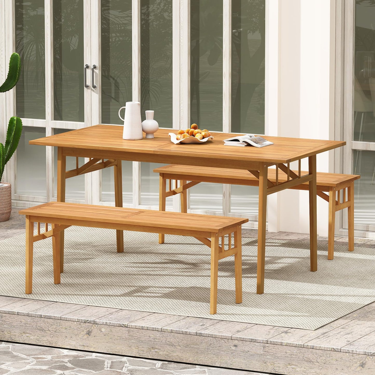 Tangkula 48” Long Patio Dining Bench with Slatted Seat