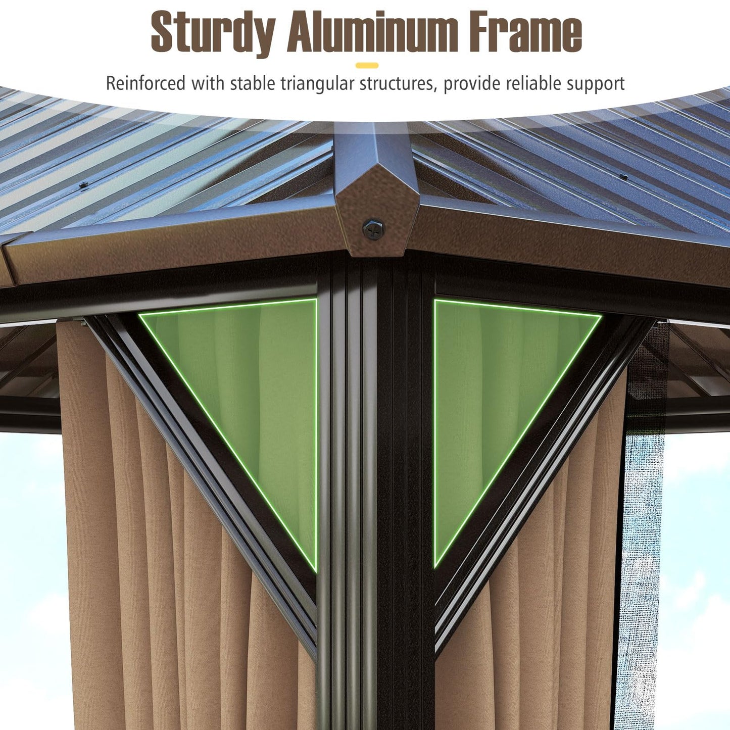 Tangkula Aluminum Frame Permanent Pavilion with Curtains