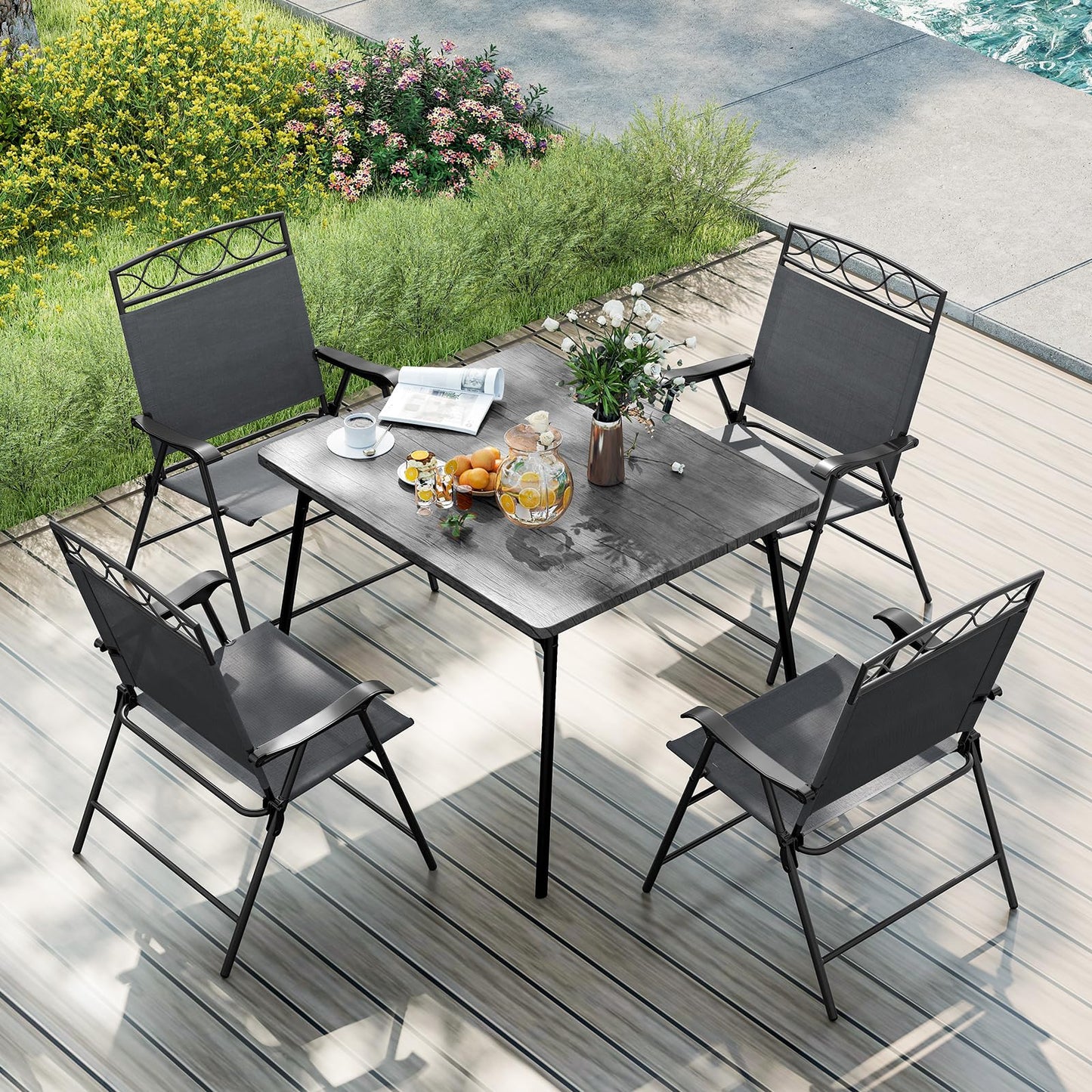 Tangkula Folding Chairs for Outside Set of 4 for Lawn