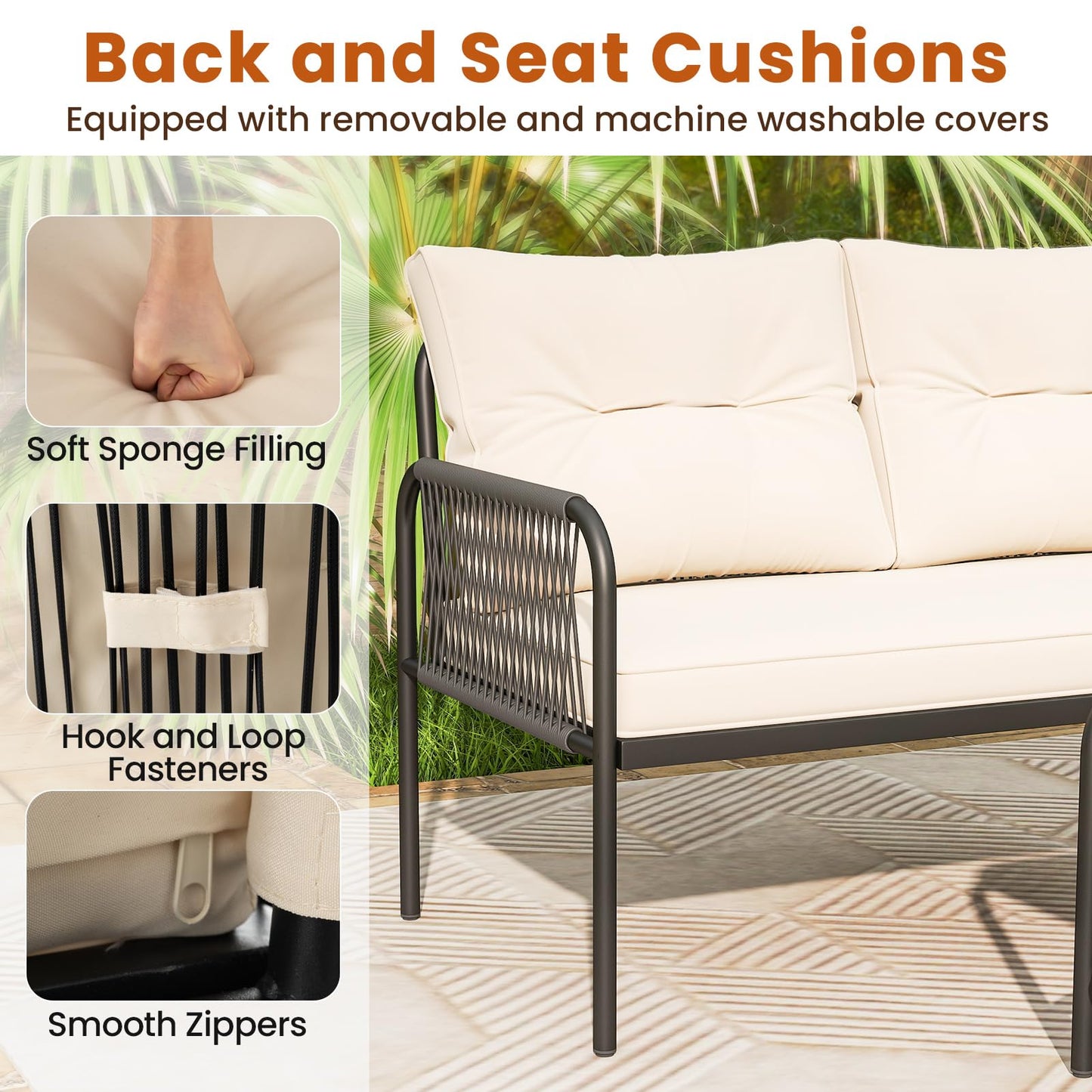 Ensemble de mobilier de patio Tangkula 3 pièces en forme de L avec table en verre trempé