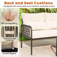 Ensemble de mobilier de patio Tangkula 3 pièces en forme de L avec table en verre trempé