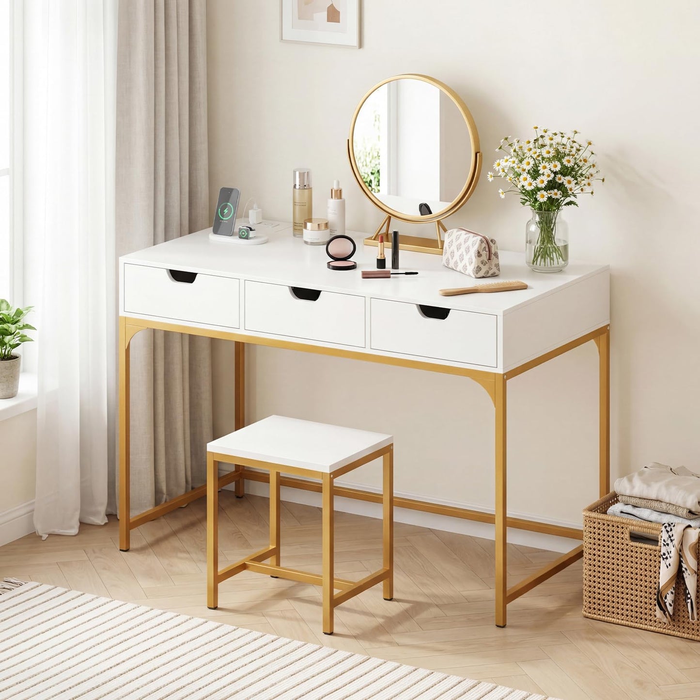 Tangkula Computer Desk with 3 Drawers & Power Outlets