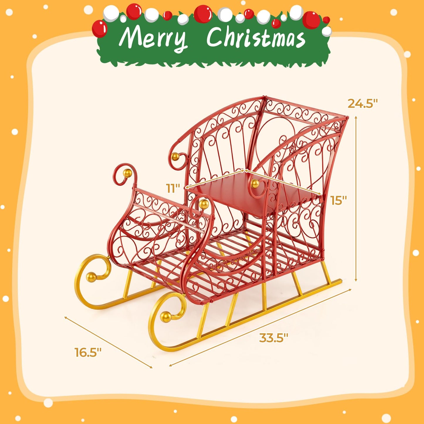 Tangkula Metal Christmas Santa Sleigh Basket with Large Cargo Area