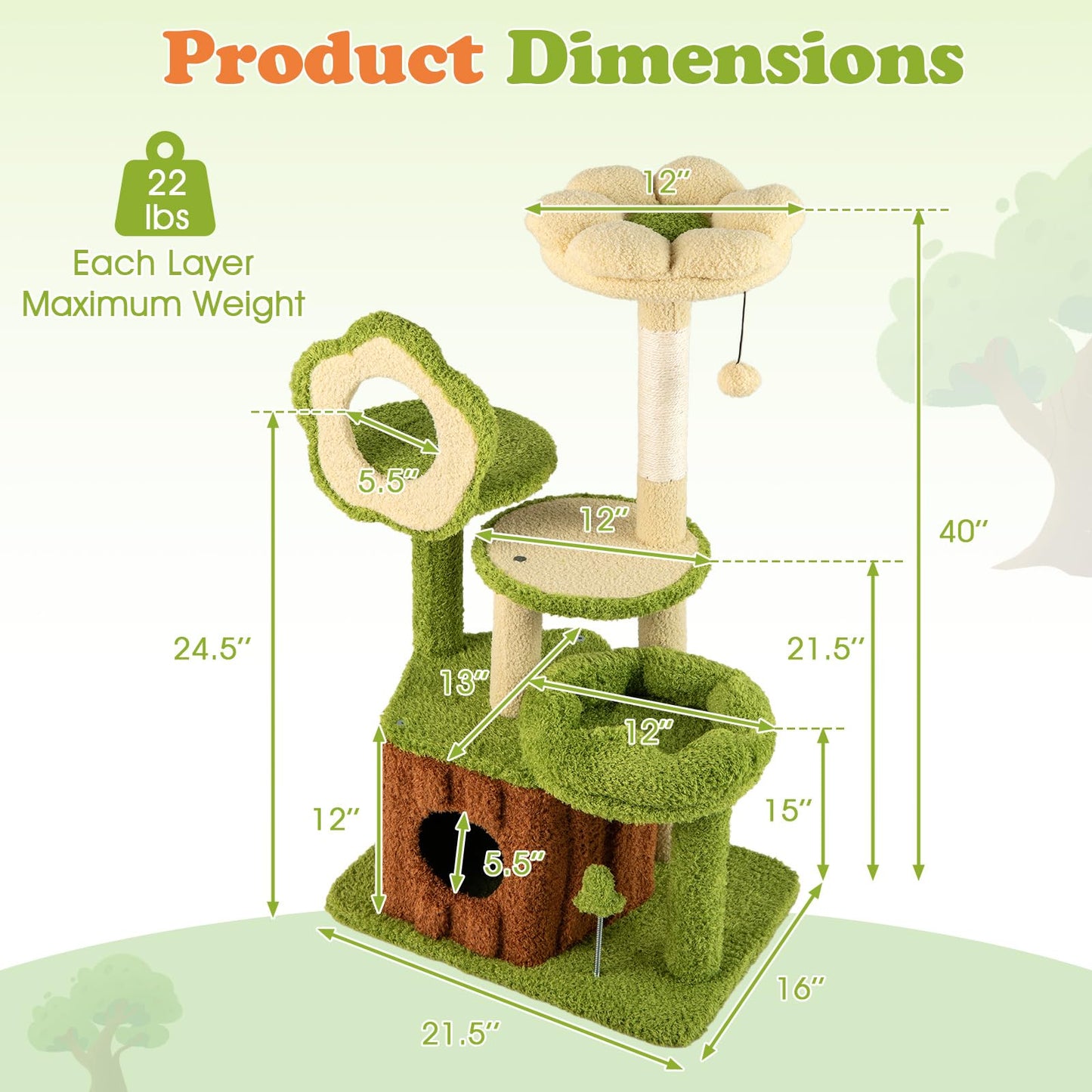 Tangkula 40 Inch Multi-Level Aesthetic Cat Tower with Sisal Scratching Posts