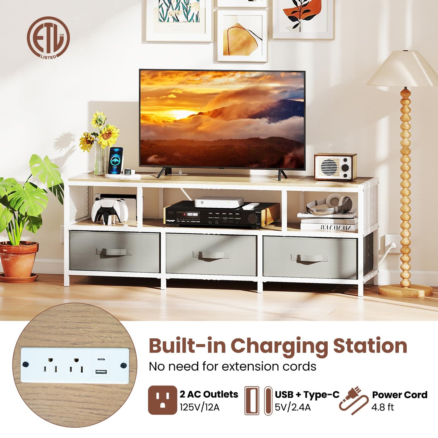 Tangkula Farmhouse TV Stand for TVs up to 65" 3-Tier Entertain Center