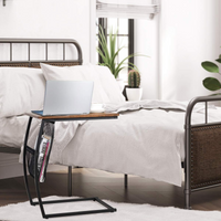 Tangkula Sofa Side End Table, C Table Snack Table with Side Pocket & Metal Frame, Over Bed Table Industrial Side Table for Sofa Couch Bed