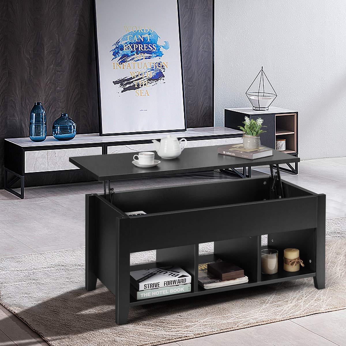 Wood Lift Top Coffee Table, Modern Coffee Table - Tangkula