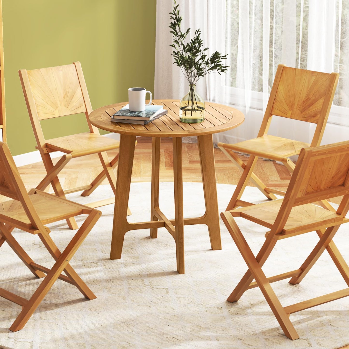 Tangkula 31.5" Round Patio Dining Table with Slatted Tabletop