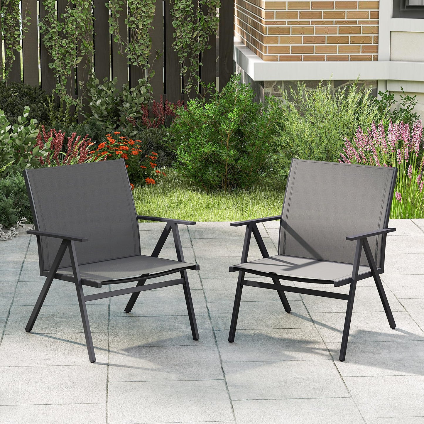 Tangkula Patio Chairs Set of 2/4 with Breathable Mesh Fabric and Metal Frame