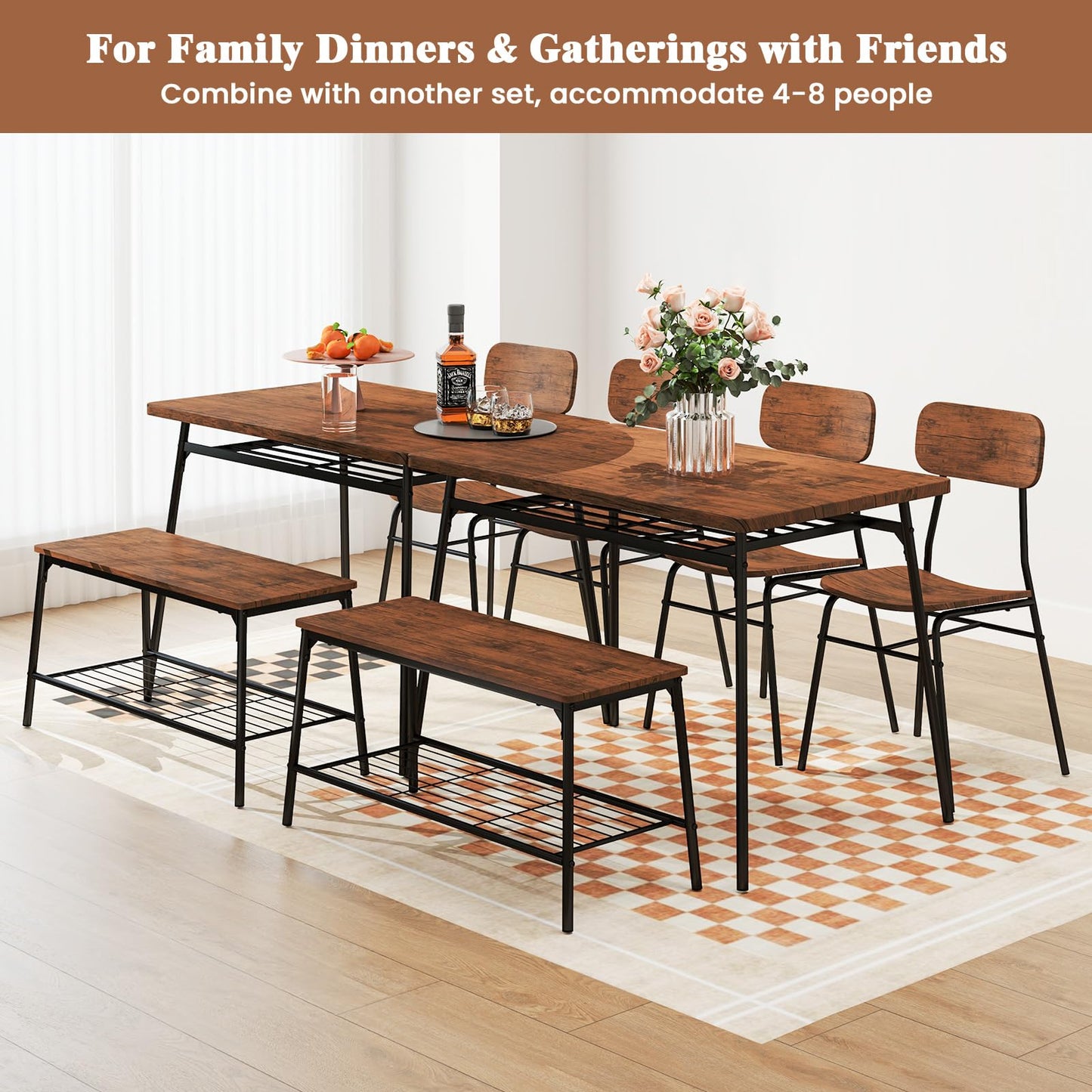 Tangkula Dining Table Set for 4 Square Kitchen Table & Chair Set