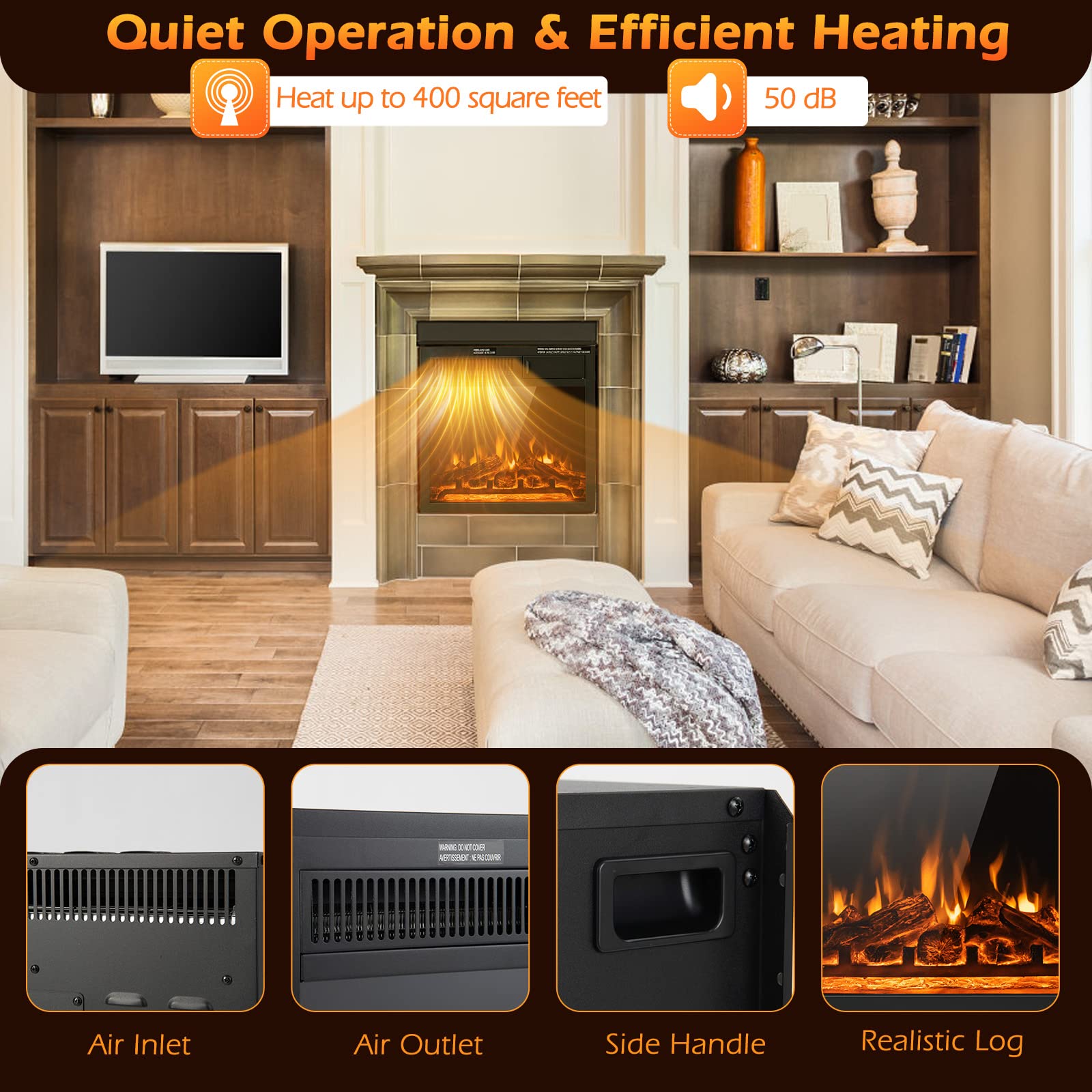 18 Inch Electric Fireplace, 5100 BTU Freestanding Electric Fireplace Heater - Tangkula