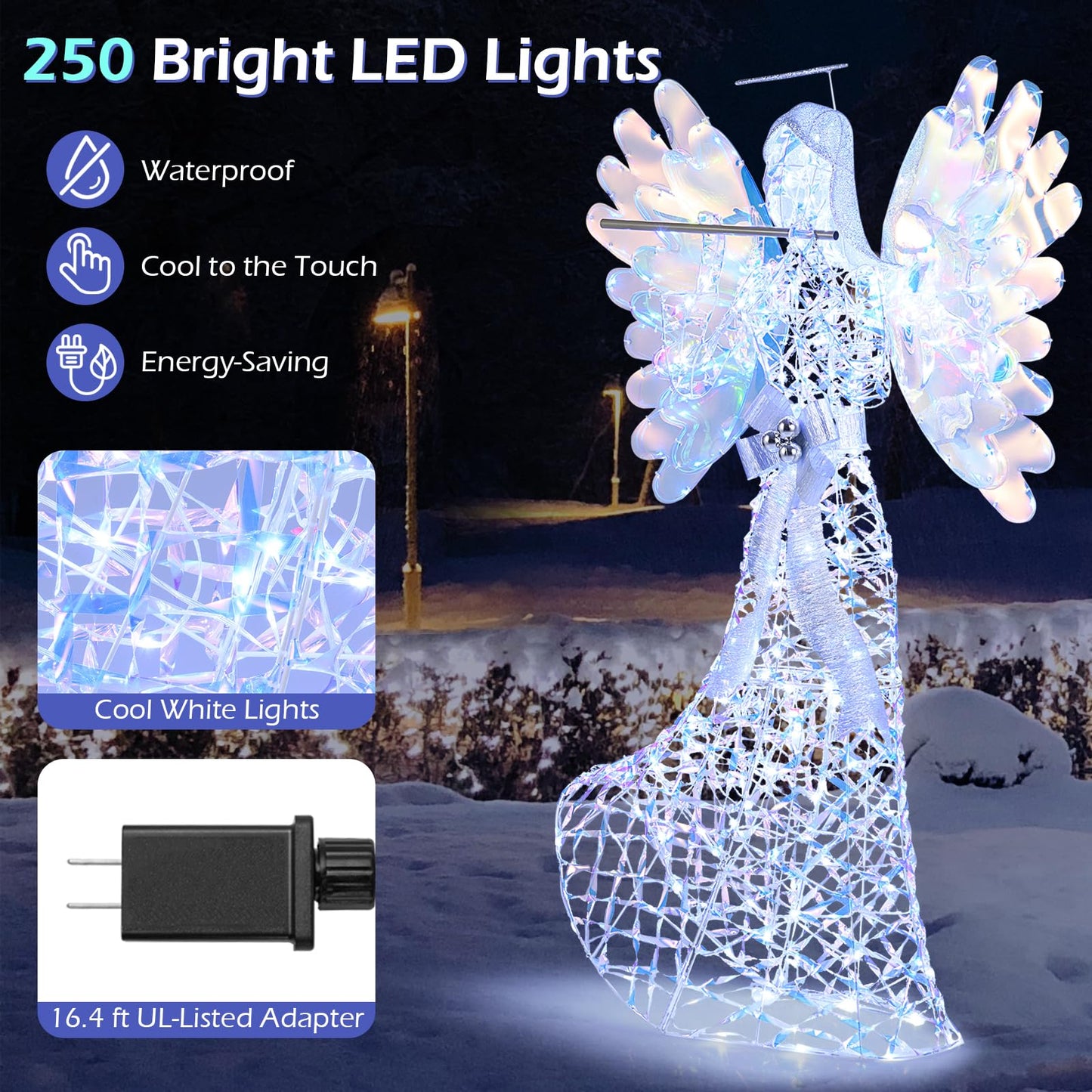 Tangkula Ange iridescent lumineux de Noël de 1,6 m