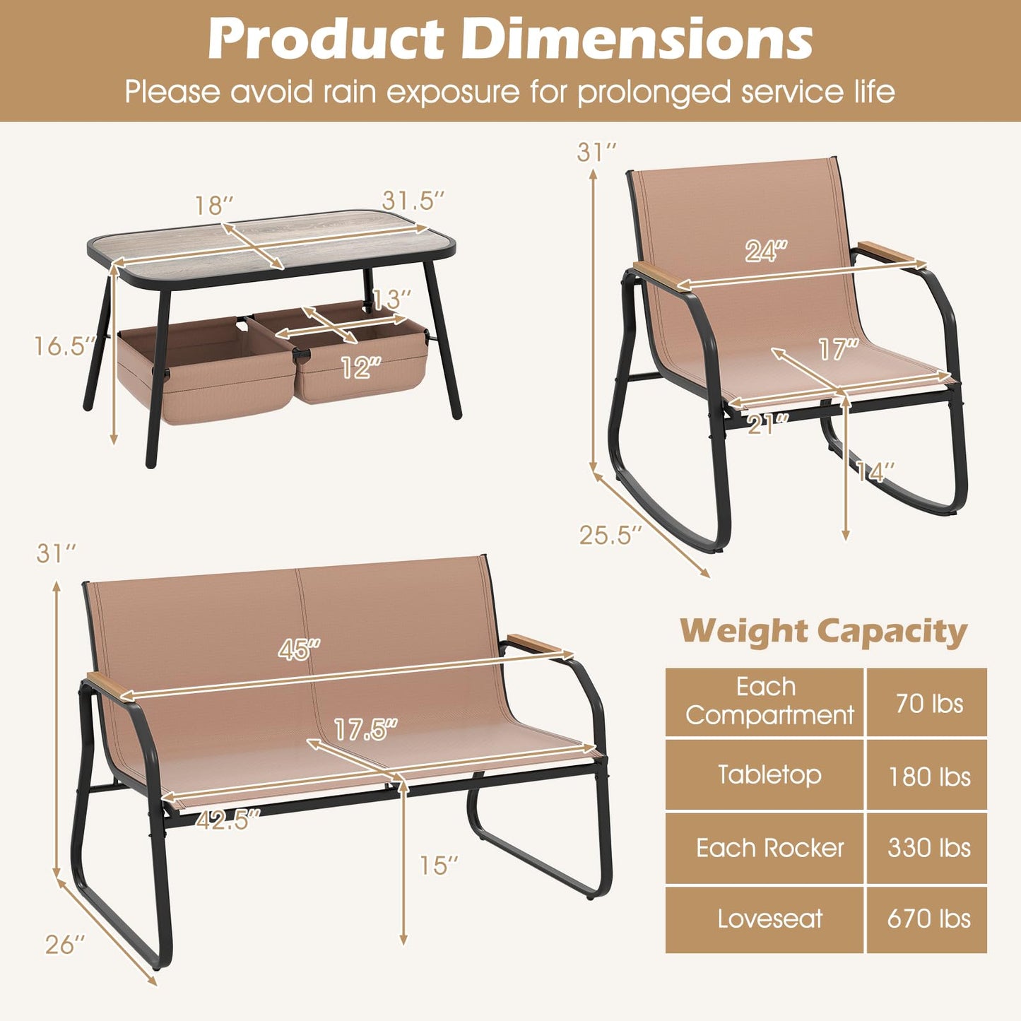 Ensemble de mobilier de patio Tangkula 4/8 pièces, table basse à 2 niveaux et chaises en tissu respirant