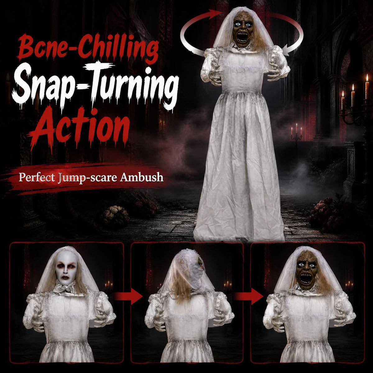 Tangkula 5.7 FT Animated Halloween Ghost Bride Decoration with Swapped Face