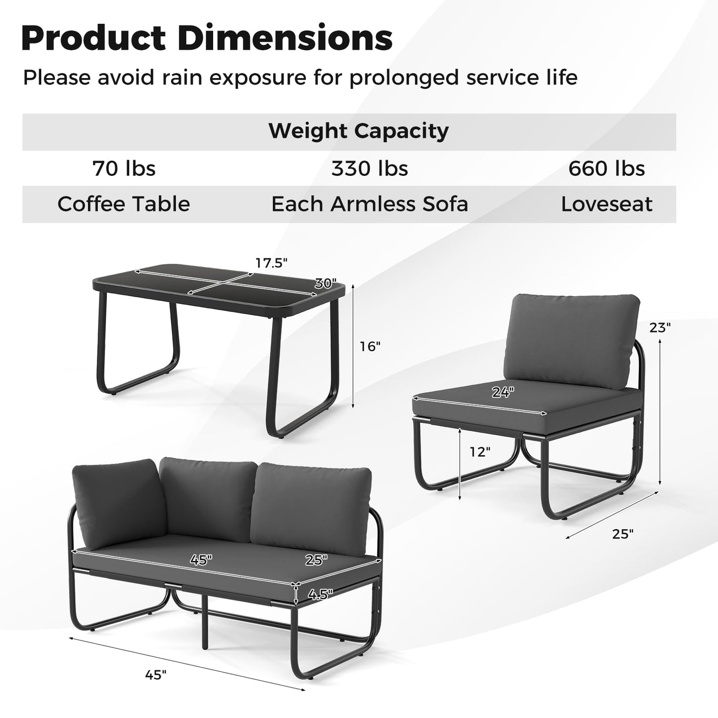 Tangkula 4 Pieces Patio Furniture Set for Garden